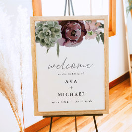 Poster AVA Boho Burgundy Floral Succulent Wedding Bem-vin