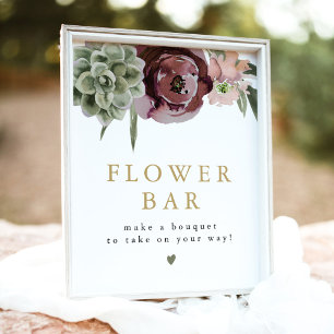 Poster AVA Boho Burgundy - Sinal de Bar de Flor Suculto