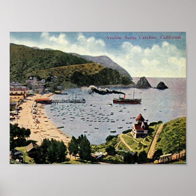 Póster Avalon, Papais noeis Catalina, Califórnia Vintage (Frente)