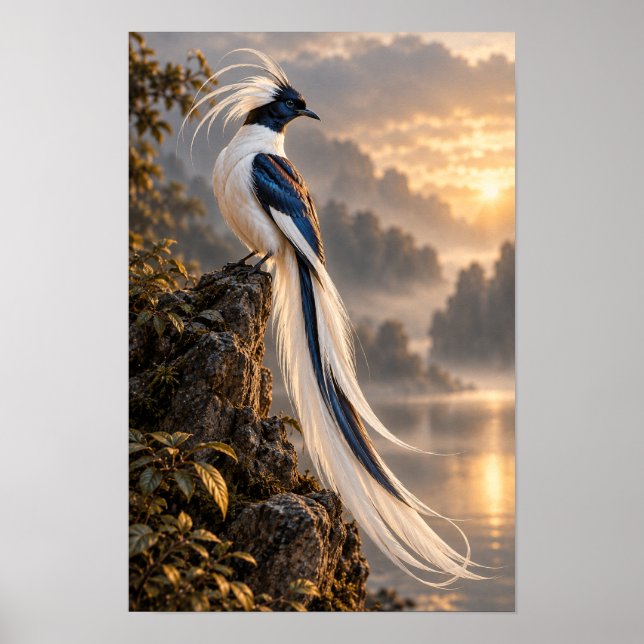 Poster Ave de Cauda Longa Crestado na Vida Selvagem do Pô (Frente)