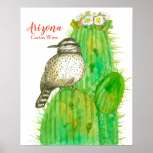 Póster Ave de Estado da Arizona Cactus Wren