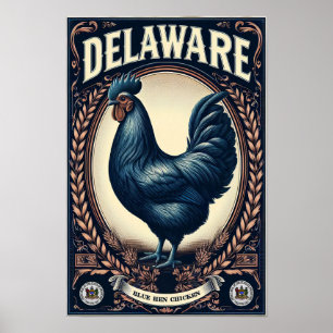 Poster Ave de Estado Delaware - Vintage Galinha Azul Hen