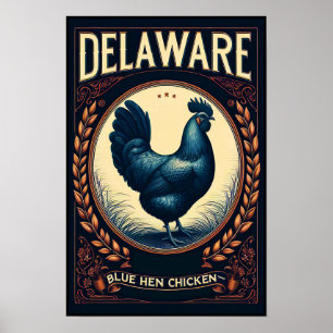 Poster Ave de Estado Delaware - Vintage Galinha Azul Hen