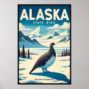 Poster Ave do Estado do Alasca - Vintage Ptarmigan Selvag