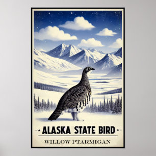 Poster Ave do Estado do Alasca - Vintage Ptarmigan Selvag