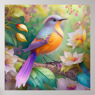 Poster Ave Fantasia com Cabeça de Lavanda e Peito Laranja
