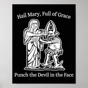 Poster Ave maria cheia de graça puna o diabo fé humor