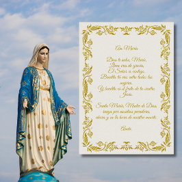 Poster Ave María Elegante Off-White e Dourado Botânico Po