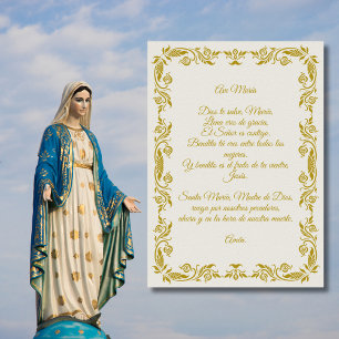 Poster Ave María Elegante Off-White e Dourado Botânico Po