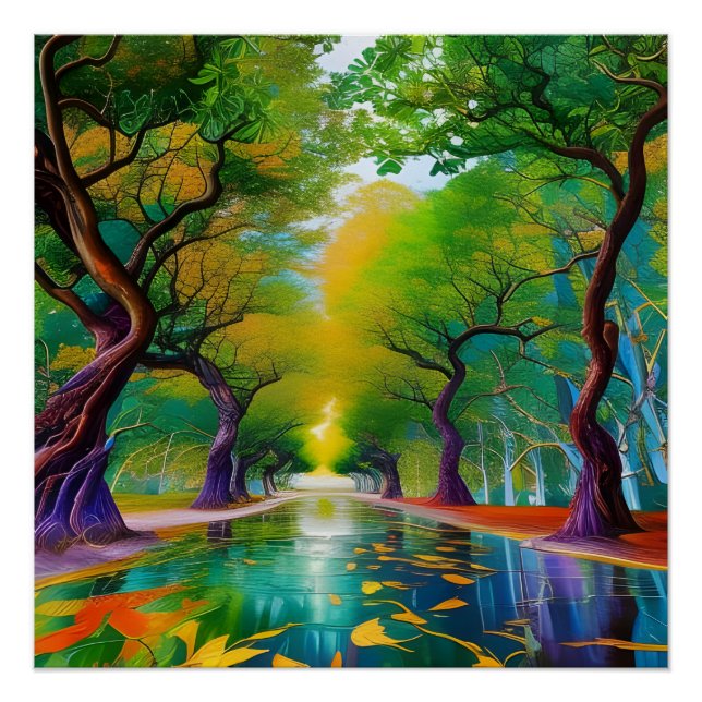 Póster Avenida das folhas de outono das árvores (Frente)