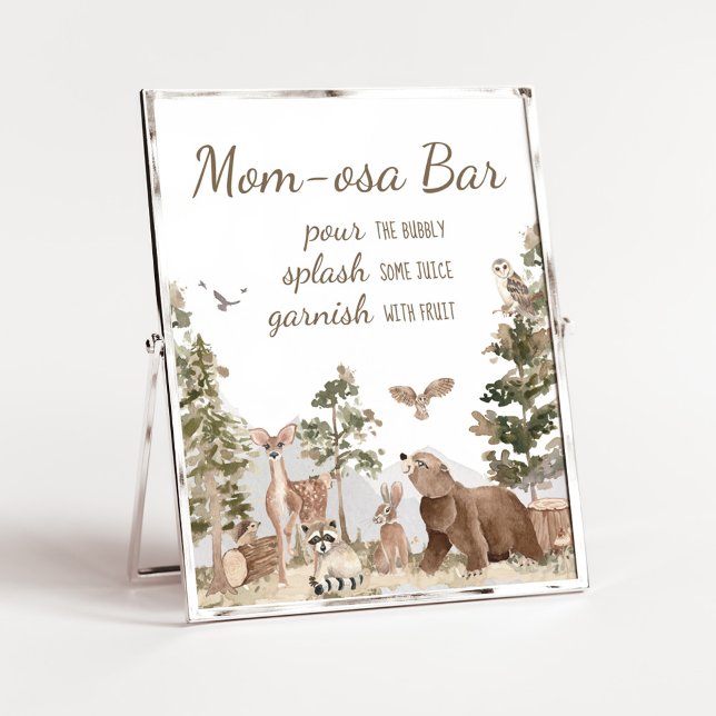 Poster Aventura Aguarda Animais Da Floresta Mãe Bar Osa (Woodland Animals Adventure Awaits Baby Shower Mom Osa Bar Sign)
