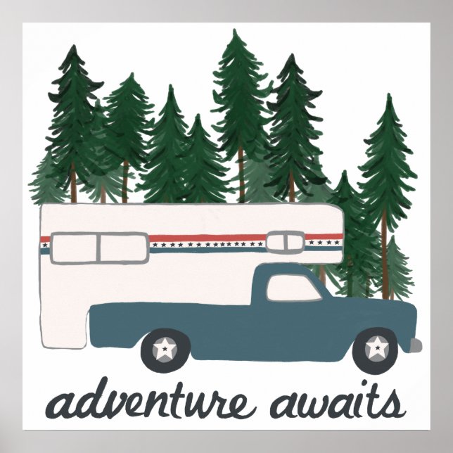 Poster Aventura Aguarda Camping Camper Art (Frente)