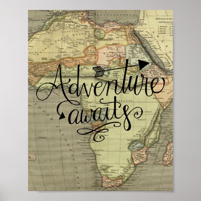 Poster Aventura aguarda o velho mapa mundial (Frente)
