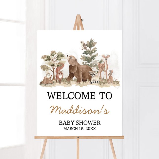 Poster Aventura Animais De Floresta Esperam Boas-Vindas (Adventure Awaits Woodland Animals Baby Shower Welcome Sign)