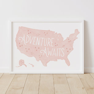 Poster Aventura Cor-de-Rosa Espera por Nós Mapa Decoração