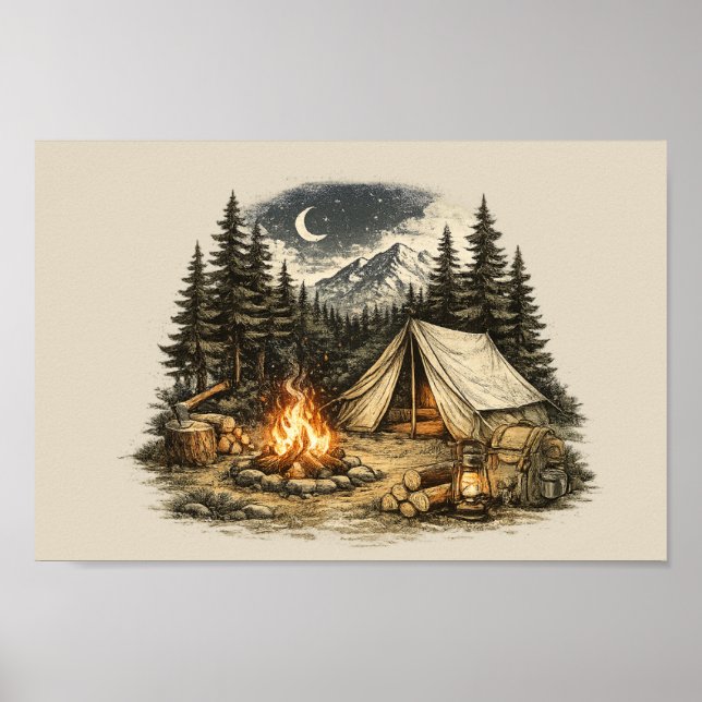 Poster Aventura de Acampamento Vintage (Frente)