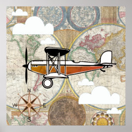 Poster Aventura de Avião Antigo Aviador Mundial