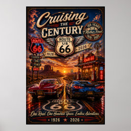 Poster Aventura de Cruzeiro Centenário da Rota 66 Arte de