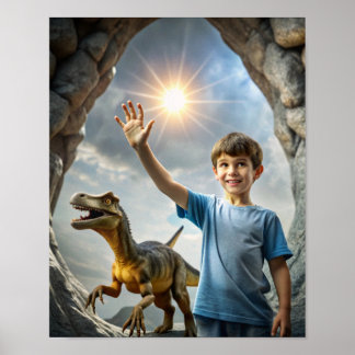 Poster Aventura de Dinossauro de Menino - Exploração ao A