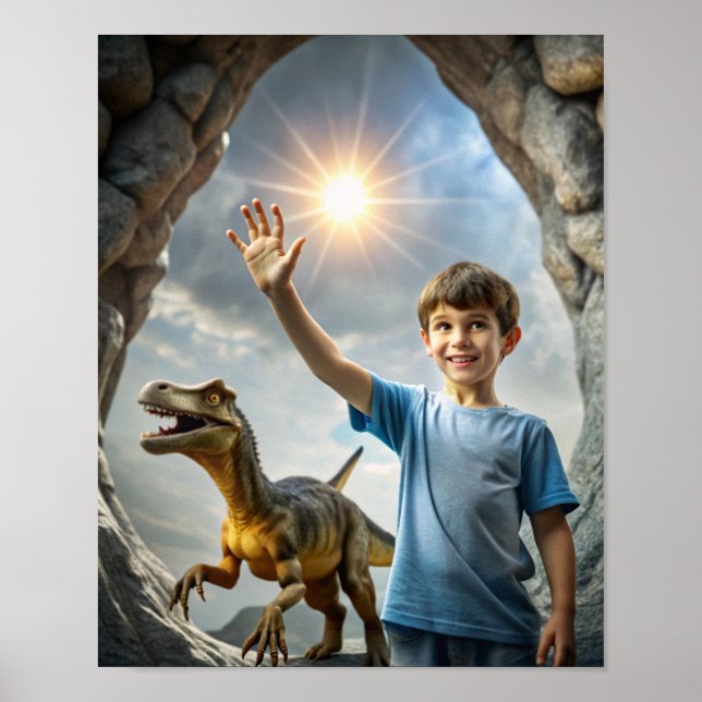 Poster Aventura de Dinossauro de Menino - Exploração ao A (Frente)