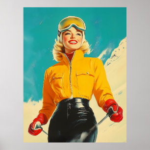 Poster Aventura de inverno com Vintage Glamor de Esqui Re
