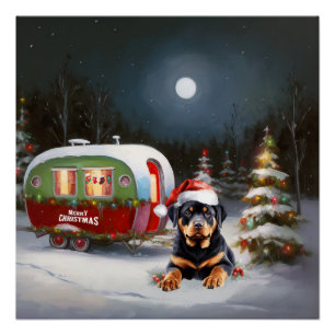 Póster Aventura de Natal da Caravana do Rottweiler de Inv