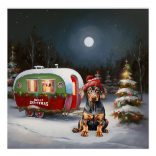 Póster Aventura de Natal da Caravana Doberman de Inverno