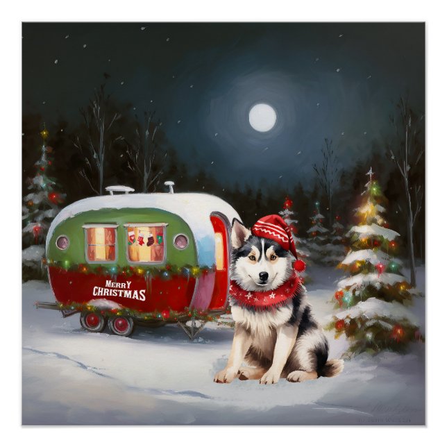 Póster Aventura de Natal de Winter Siberian Husky Caravan (Frente)