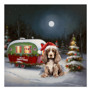Póster Aventura de Natal do Winter Cocker Spaniel Caravan