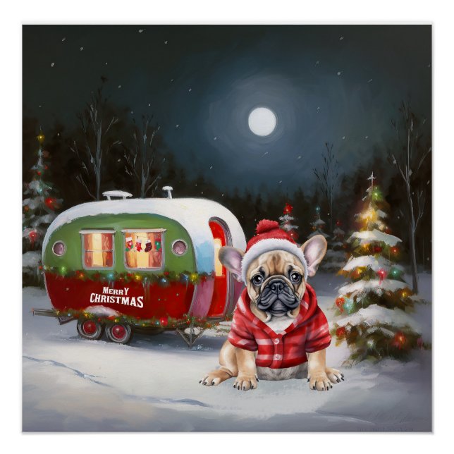 Póster Aventura de Natal do Winter French Buldogue Carava (Frente)