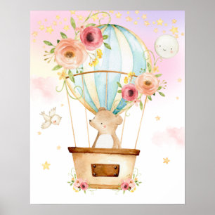 Poster Aventura de Urso Cubo de Balão de Ar Quente, Flora