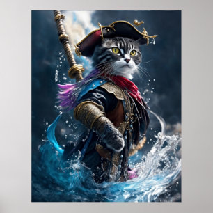 Poster Aventura de Watery Cat Pirata - Fotorealística de 