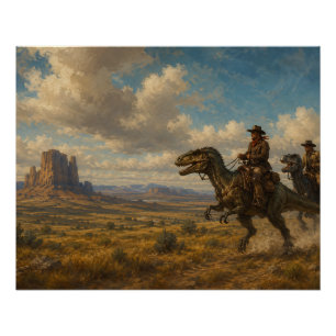 Póster Aventura Épica de Dinossauros no Velho Oeste