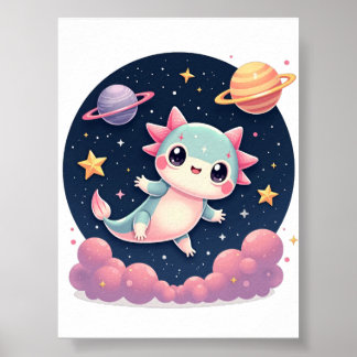 Poster Aventura Espacial do Axolote Cósmico - Galáxia Kaw