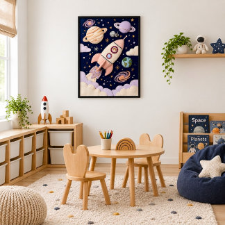 Poster Aventura Espacial Pastel Caprichosa Foguete Menina