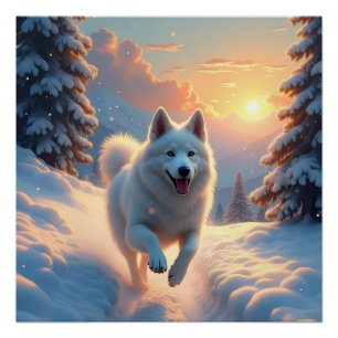Póster Aventura Natalina de Samoyed na Montanha Nevada