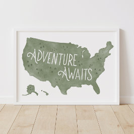 Poster Aventura Verde Aguarda o Decor do Map Kids Room