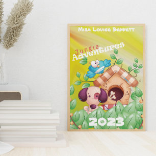 Poster Aventuras na Selva com Nome do Quarto das Crianças