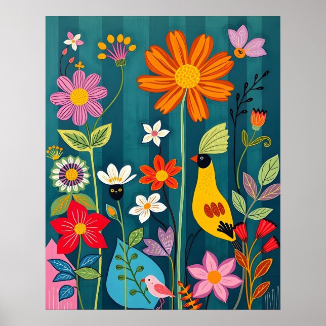 Poster Aves Amarelas 2 Flora e Fauna Whimical (Frente)