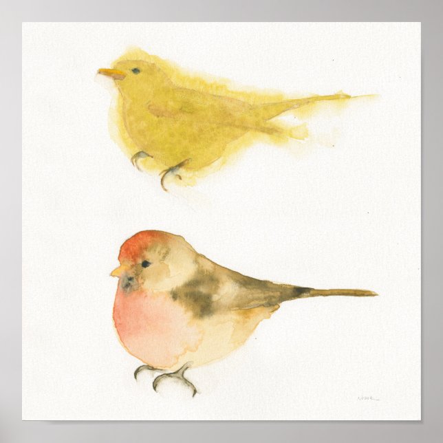 Poster Aves Amarelas com Aquarela (Frente)