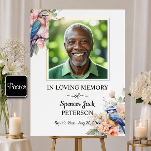 Poster Aves Azuis Elegantes Foto Floral Funeral