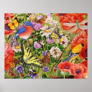 Póster Aves, Borboletas e Abelhas