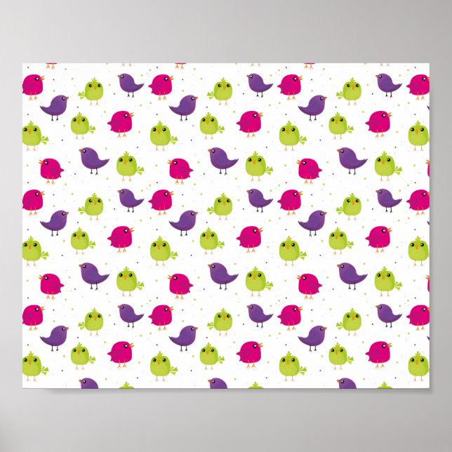Poster Aves brancas e coloridas (Frente)