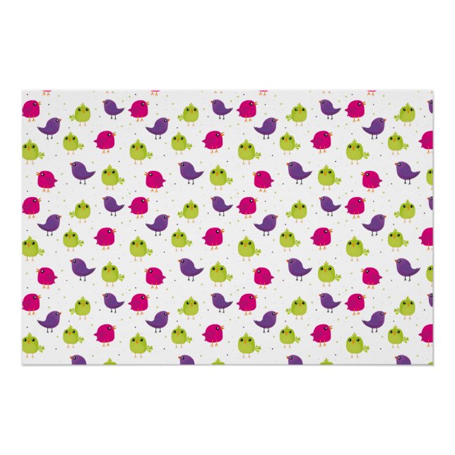 Póster Aves brancas e coloridas (Frente)