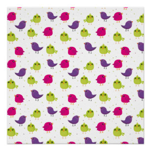 Póster Aves brancas e coloridas