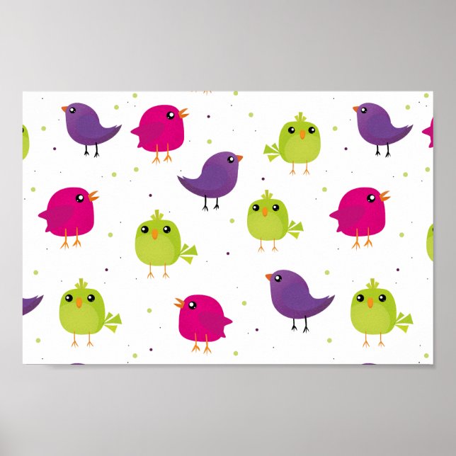Poster Aves brancas e coloridas (Frente)