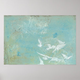 Póster Aves Brancas Voando Pelo Céu Azul