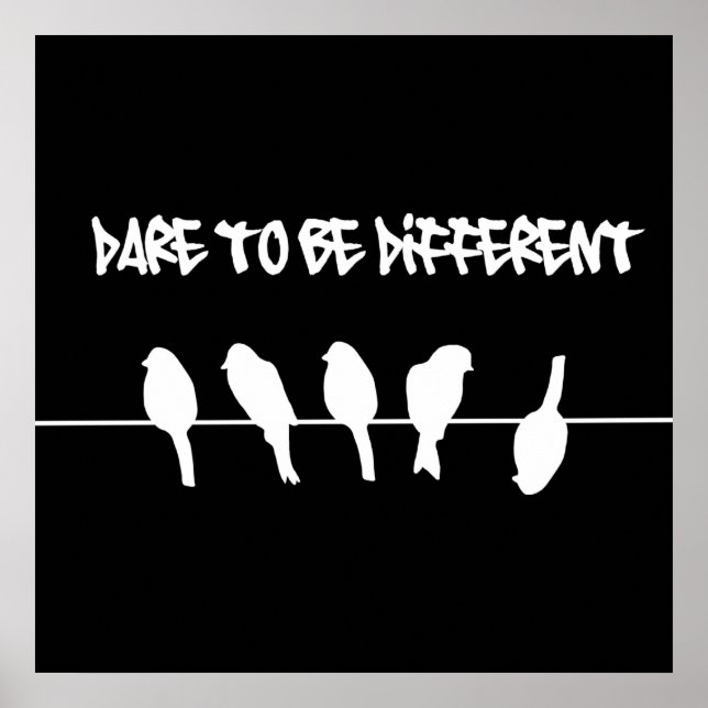 Póster Aves com arame - ousam ser diferentes (preto) (Frente)