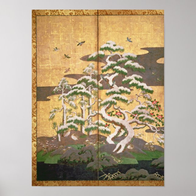 Poster Aves com flores do outono e do inverno (Frente)