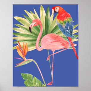 Poster Aves da Flor do Paraíso, Flamingo e Macaw